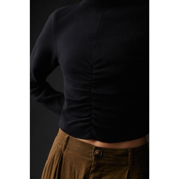 NWT Anthropologie Ruched Mock-Neck Black Sweater - XL - Picture 4 of 5